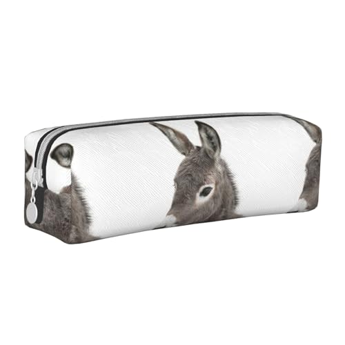 Federmäppchen, tragbar, zylindrisch, mit Reißverschluss, Kosmetiktasche aus Leder,Eselbaby von Tcoay