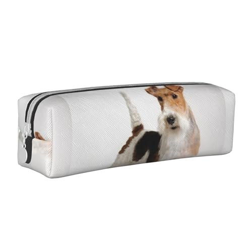 Federmäppchen, tragbar, zylindrisch, mit Reißverschluss, Kosmetiktasche aus Leder,Foxterrier-Hund von Tcoay