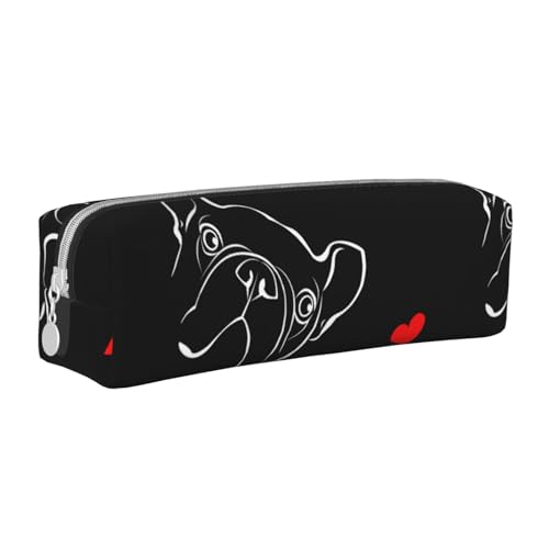 Federmäppchen, tragbar, zylindrisch, mit Reißverschluss, Kosmetiktasche aus Leder,Französische Bulldogge von Tcoay