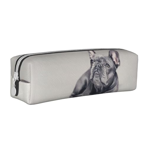 Federmäppchen, tragbar, zylindrisch, mit Reißverschluss, Kosmetiktasche aus Leder,Frenchie Hund von Tcoay