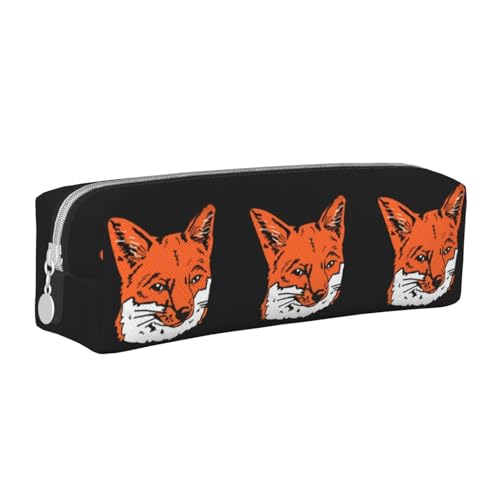 Federmäppchen, tragbar, zylindrisch, mit Reißverschluss, Kosmetiktasche aus Leder,Fuchskopf-Illustration von Tcoay