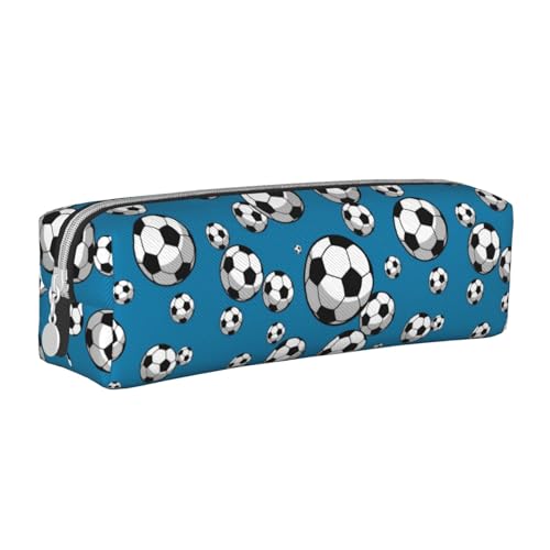 Federmäppchen, tragbar, zylindrisch, mit Reißverschluss, Kosmetiktasche aus Leder,Fußball von Tcoay