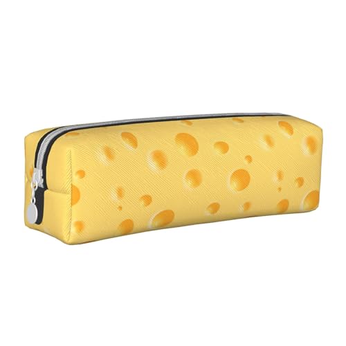 Federmäppchen, tragbar, zylindrisch, mit Reißverschluss, Kosmetiktasche aus Leder,Gelbes Käsemuster von Tcoay