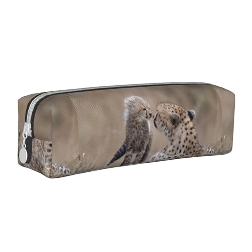 Federmäppchen, tragbar, zylindrisch, mit Reißverschluss, Kosmetiktasche aus Leder,Gepard von Tcoay