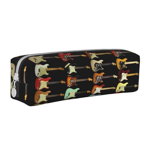 Federmäppchen, tragbar, zylindrisch, mit Reißverschluss, Kosmetiktasche aus Leder,Gitarrensammlung von Tcoay