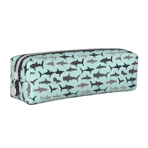 Federmäppchen, tragbar, zylindrisch, mit Reißverschluss, Kosmetiktasche aus Leder,Hai von Tcoay