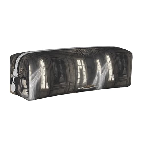 Federmäppchen, tragbar, zylindrisch, mit Reißverschluss, Kosmetiktasche aus Leder,Halloween Geisterspinnennetz von Tcoay