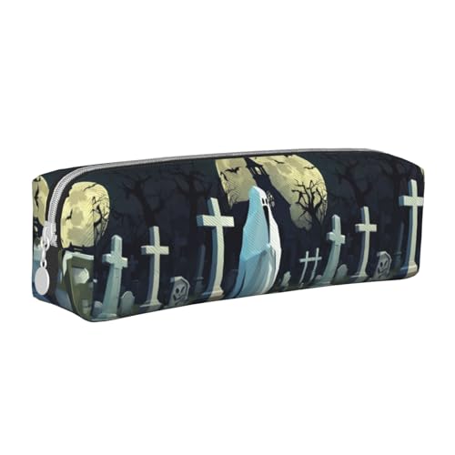 Federmäppchen, tragbar, zylindrisch, mit Reißverschluss, Kosmetiktasche aus Leder,Halloween Geisterspinnennetz von Tcoay