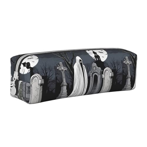 Federmäppchen, tragbar, zylindrisch, mit Reißverschluss, Kosmetiktasche aus Leder,Halloween Geisterspinnennetz von Tcoay