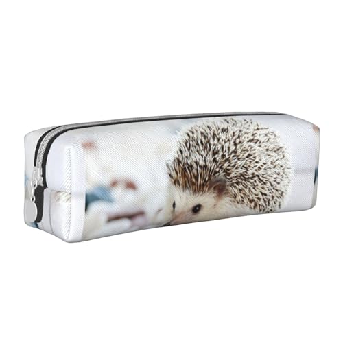 Federmäppchen, tragbar, zylindrisch, mit Reißverschluss, Kosmetiktasche aus Leder,Igel Bedruckt von Tcoay