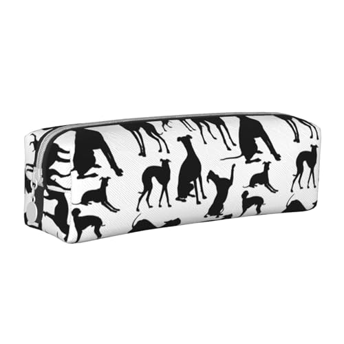 Federmäppchen, tragbar, zylindrisch, mit Reißverschluss, Kosmetiktasche aus Leder,Italienischer Windhund von Tcoay