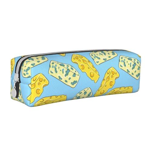 Federmäppchen, tragbar, zylindrisch, mit Reißverschluss, Kosmetiktasche aus Leder,Käse und Blauschimmelkäse von Tcoay