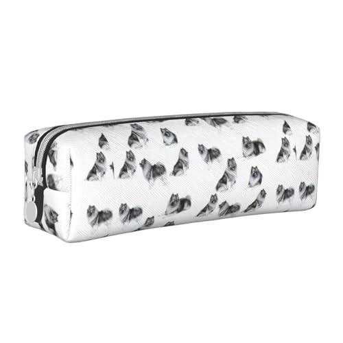 Federmäppchen, tragbar, zylindrisch, mit Reißverschluss, Kosmetiktasche aus Leder,Keeshonds von Tcoay