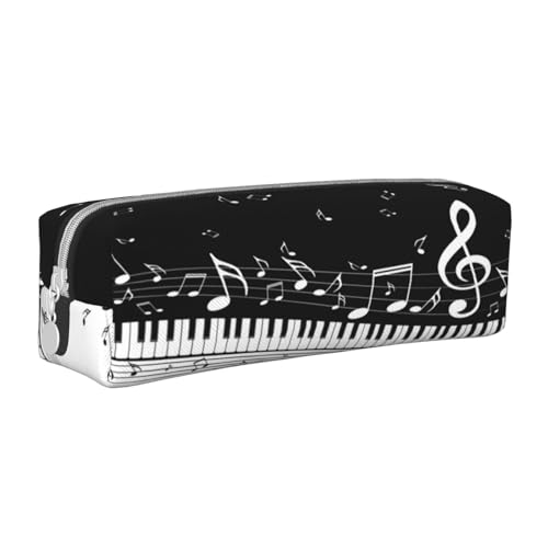 Federmäppchen, tragbar, zylindrisch, mit Reißverschluss, Kosmetiktasche aus Leder,Klaviertasten mit Musik von Tcoay