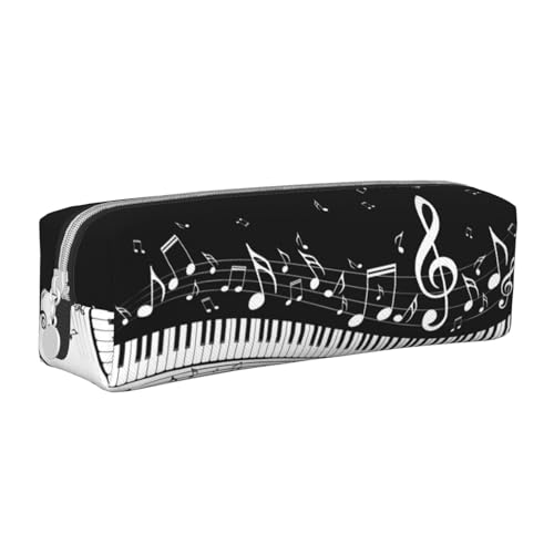Federmäppchen, tragbar, zylindrisch, mit Reißverschluss, Kosmetiktasche aus Leder,Klaviertasten mit Musiknoten von Tcoay