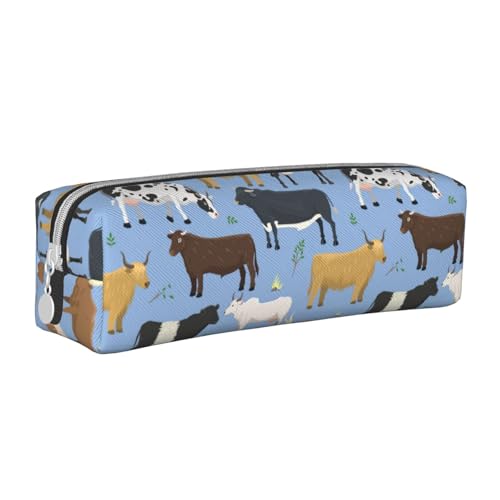 Federmäppchen, tragbar, zylindrisch, mit Reißverschluss, Kosmetiktasche aus Leder,Kühe von Tcoay
