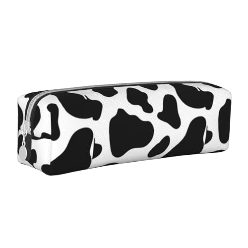 Federmäppchen, tragbar, zylindrisch, mit Reißverschluss, Kosmetiktasche aus Leder,Kuhfleck von Tcoay