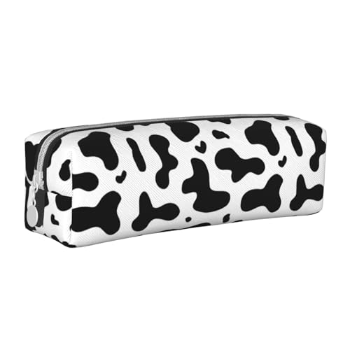 Federmäppchen, tragbar, zylindrisch, mit Reißverschluss, Kosmetiktasche aus Leder,Kuhflecken Kuhdruck von Tcoay