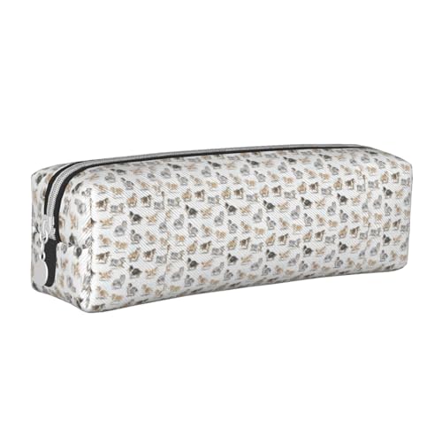 Federmäppchen, tragbar, zylindrisch, mit Reißverschluss, Kosmetiktasche aus Leder,Langhaarcollie von Tcoay