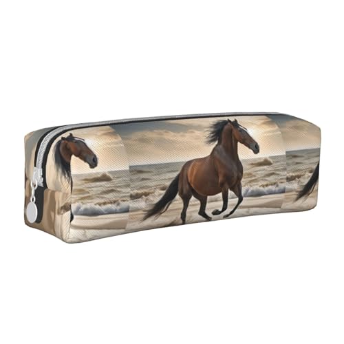 Federmäppchen, tragbar, zylindrisch, mit Reißverschluss, Kosmetiktasche aus Leder,Laufendes Pferd von Tcoay