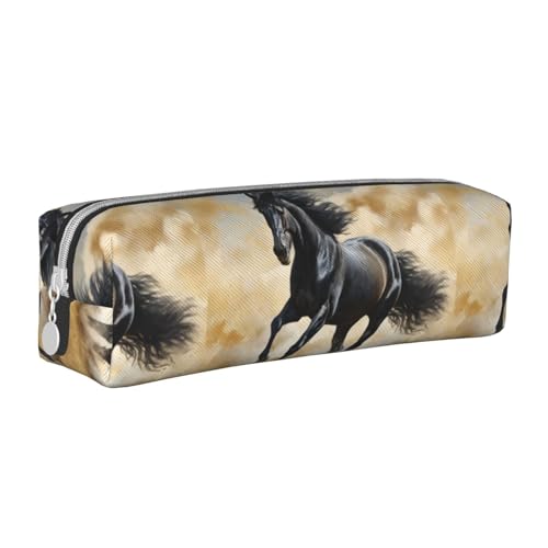 Federmäppchen, tragbar, zylindrisch, mit Reißverschluss, Kosmetiktasche aus Leder,Laufendes Pferd von Tcoay