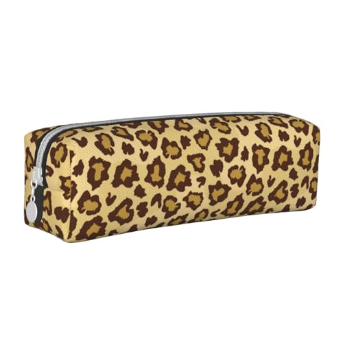 Federmäppchen, tragbar, zylindrisch, mit Reißverschluss, Kosmetiktasche aus Leder,Leoparden-Maserung von Tcoay