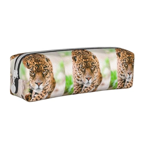 Federmäppchen, tragbar, zylindrisch, mit Reißverschluss, Kosmetiktasche aus Leder,Leopardenmuster von Tcoay