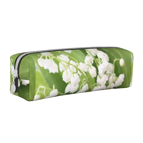 Federmäppchen, tragbar, zylindrisch, mit Reißverschluss, Kosmetiktasche aus Leder,Maiglöckchen von Tcoay