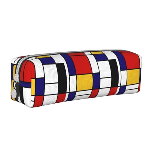 Federmäppchen, tragbar, zylindrisch, mit Reißverschluss, Kosmetiktasche aus Leder,Mondrian-Stil von Tcoay