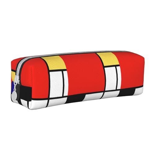 Federmäppchen, tragbar, zylindrisch, mit Reißverschluss, Kosmetiktasche aus Leder,Mondrian von Tcoay