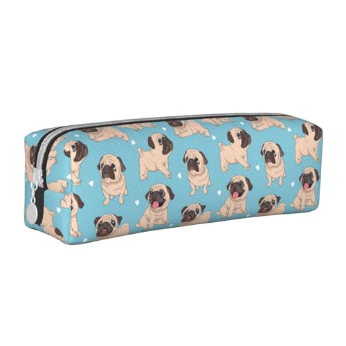 Federmäppchen, tragbar, zylindrisch, mit Reißverschluss, Kosmetiktasche aus Leder,Mops von Tcoay