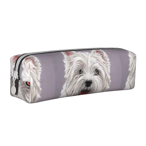 Federmäppchen, tragbar, zylindrisch, mit Reißverschluss, Kosmetiktasche aus Leder,Niedlicher West Highland Terrier Hund Kunstdruck von Tcoay