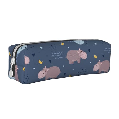 Federmäppchen, tragbar, zylindrisch, mit Reißverschluss, Kosmetiktasche aus Leder,Nilpferd von Tcoay
