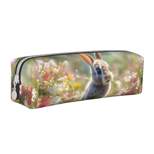 Federmäppchen, tragbar, zylindrisch, mit Reißverschluss, Kosmetiktasche aus Leder,Ostereierhase von Tcoay