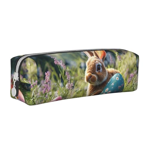 Federmäppchen, tragbar, zylindrisch, mit Reißverschluss, Kosmetiktasche aus Leder,Ostereierhase von Tcoay