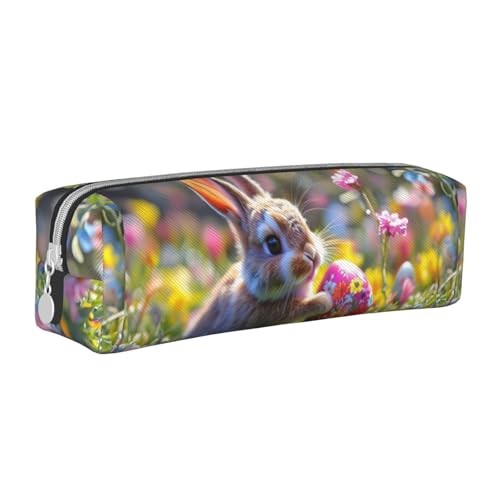 Federmäppchen, tragbar, zylindrisch, mit Reißverschluss, Kosmetiktasche aus Leder,Ostereierhase von Tcoay