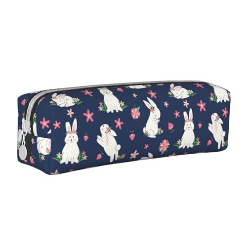 Federmäppchen, tragbar, zylindrisch, mit Reißverschluss, Kosmetiktasche aus Leder,Osterhasen mit Blumen Ostern von Tcoay