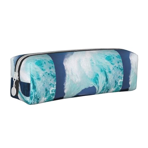 Federmäppchen, tragbar, zylindrisch, mit Reißverschluss, Kosmetiktasche aus Leder,Ozeanwelle von Tcoay