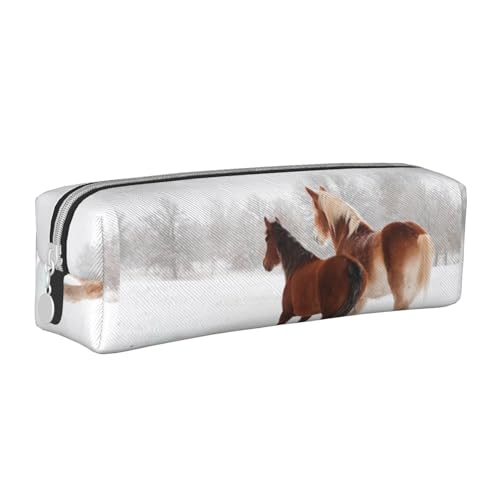 Federmäppchen, tragbar, zylindrisch, mit Reißverschluss, Kosmetiktasche aus Leder,Pferd von Tcoay