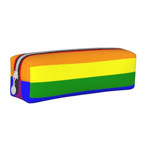 Federmäppchen, tragbar, zylindrisch, mit Reißverschluss, Kosmetiktasche aus Leder,Regenbogen von Tcoay