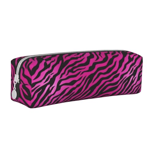 Federmäppchen, tragbar, zylindrisch, mit Reißverschluss, Kosmetiktasche aus Leder,Rosa Zebratier von Tcoay