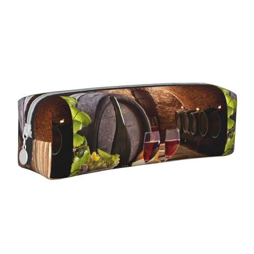 Federmäppchen, tragbar, zylindrisch, mit Reißverschluss, Kosmetiktasche aus Leder,Rotweinkeller Bedruckt von Tcoay