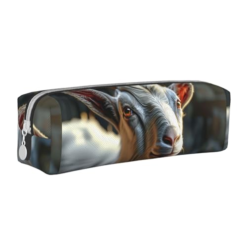 Federmäppchen, tragbar, zylindrisch, mit Reißverschluss, Kosmetiktasche aus Leder,Schafe auf dem Gras von Tcoay