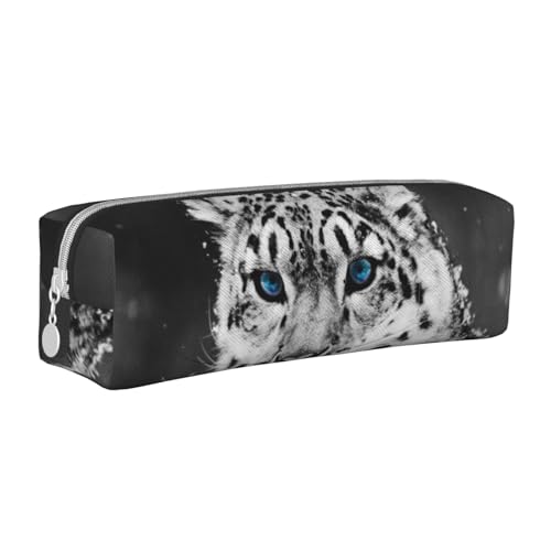 Federmäppchen, tragbar, zylindrisch, mit Reißverschluss, Kosmetiktasche aus Leder,Schneeleopard von Tcoay