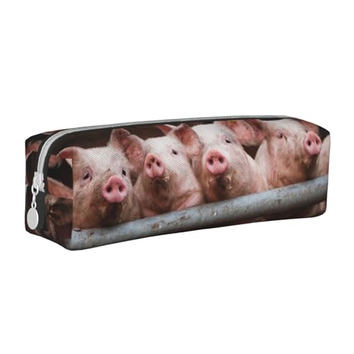 Federmäppchen, tragbar, zylindrisch, mit Reißverschluss, Kosmetiktasche aus Leder,Schwein von Tcoay