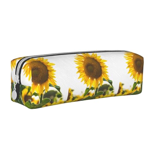 Federmäppchen, tragbar, zylindrisch, mit Reißverschluss, Kosmetiktasche aus Leder,Sonnenblume von Tcoay