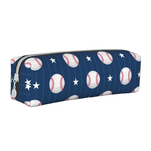 Federmäppchen, tragbar, zylindrisch, mit Reißverschluss, Kosmetiktasche aus Leder,Star Baseball von Tcoay