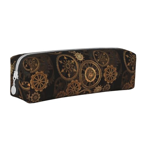 Federmäppchen, tragbar, zylindrisch, mit Reißverschluss, Kosmetiktasche aus Leder,Steampunk-Getriebekunst von Tcoay