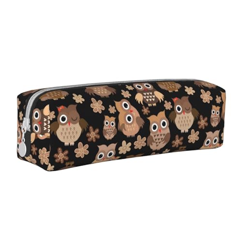 Federmäppchen, tragbar, zylindrisch, mit Reißverschluss, Kosmetiktasche aus Leder,Süße Eule von Tcoay