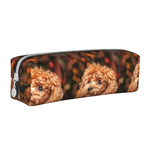 Federmäppchen, tragbar, zylindrisch, mit Reißverschluss, Kosmetiktasche aus Leder,Süßer Pudel von Tcoay
